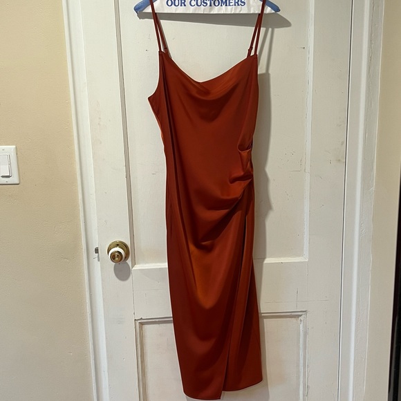 Lulu’s Hollywood Bronze Satin Midi Dress - Picture 5 of 7